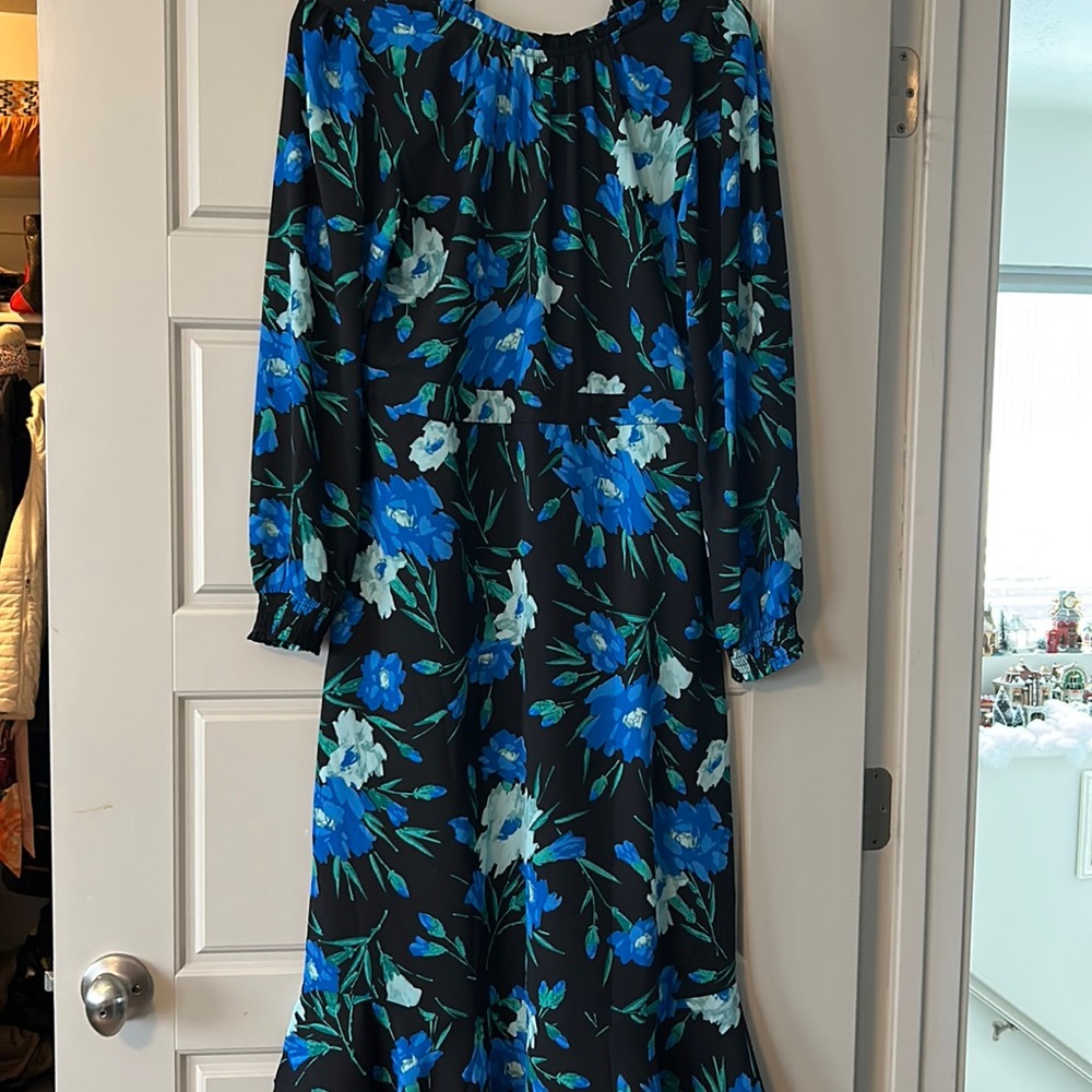J Crew black floral dress.